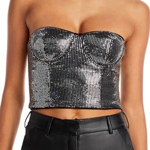 Aqua Sequin Bustier Crop Top, M NWT